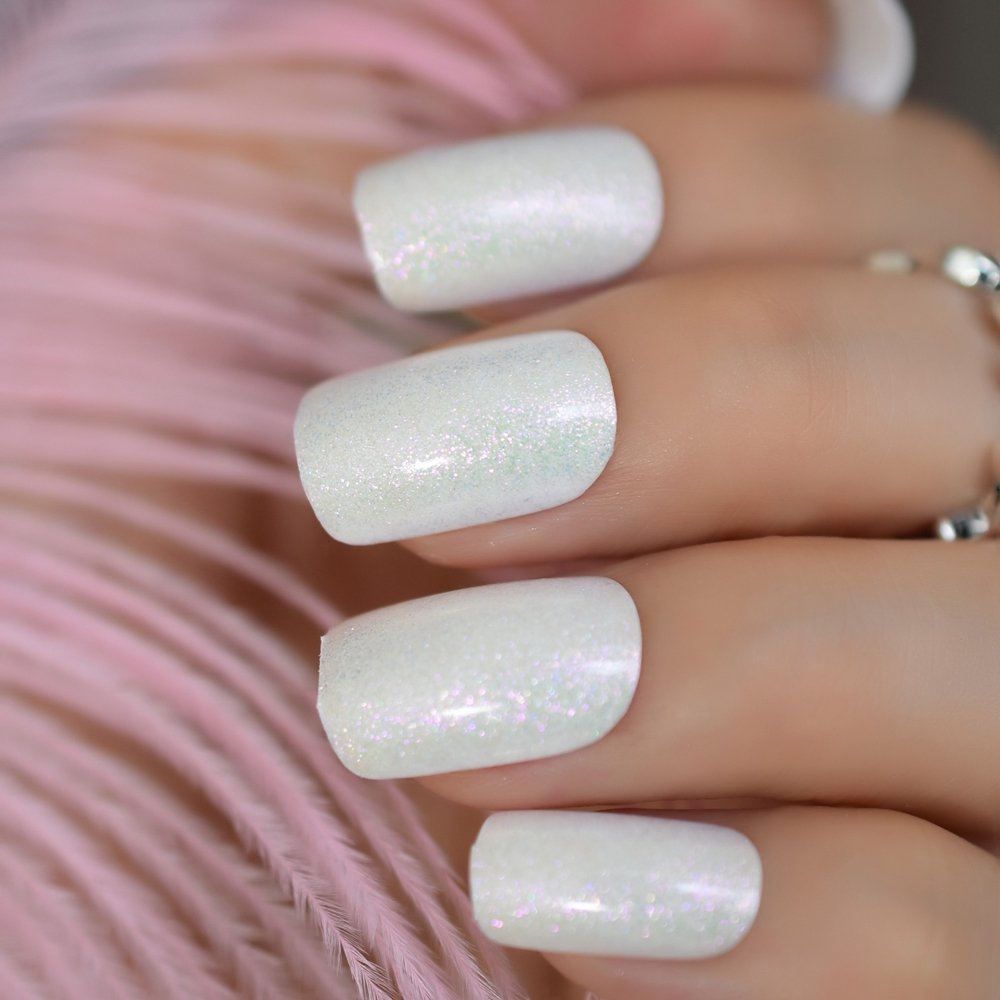 White Nails with Glitter