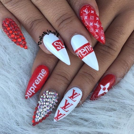 Red and white nails 