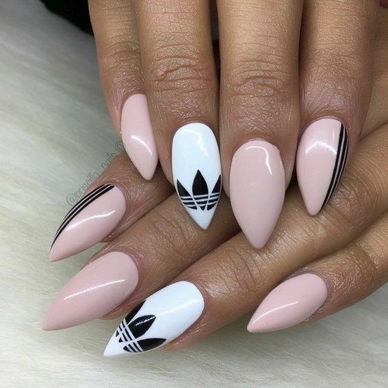 Pink and white nails with Pattern 