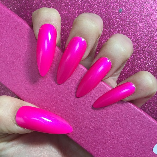 Bright Pink Nails With Glitter 