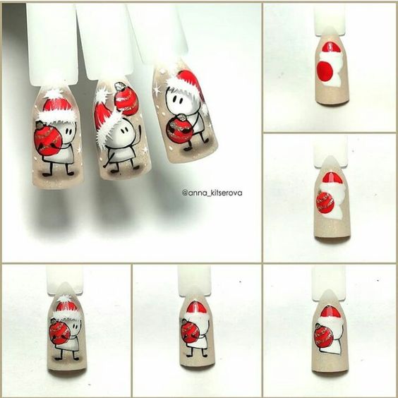 Cute Short Stick Figure Press On Christmas Nails