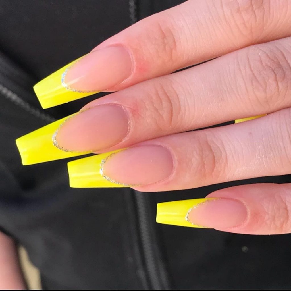 Long Yellow French tip Nails color 