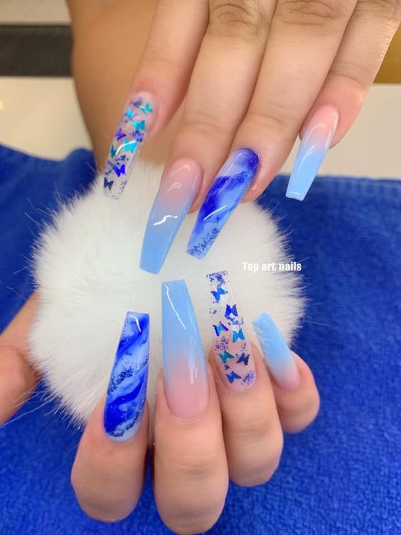 Dope Nail Designs blue butterfly nails