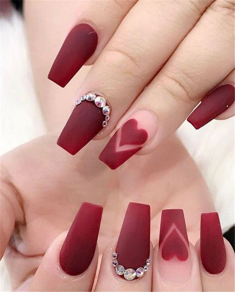 Red Valentines Nails Design with Heart 