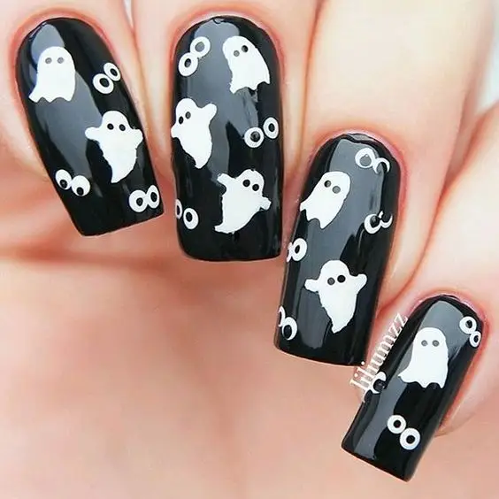 Black and White Ghost Nail Art