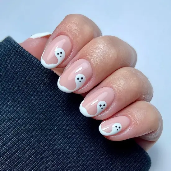 Plain Nails with White Ghost Design