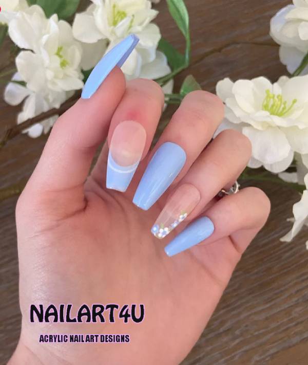 Blue Daisy French Tip Press-On Nails