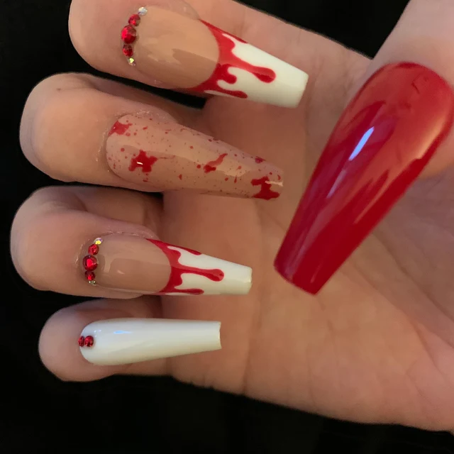 Bloody Princess French Tip Halloween Custom Press On Nails