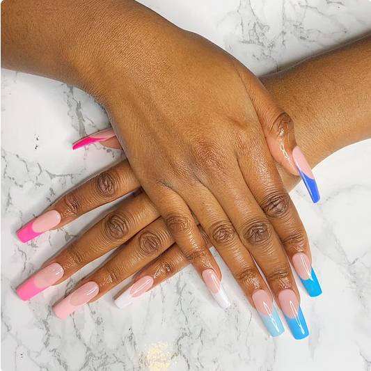 French Tip Pink Blue Gradient Press On Nail Set