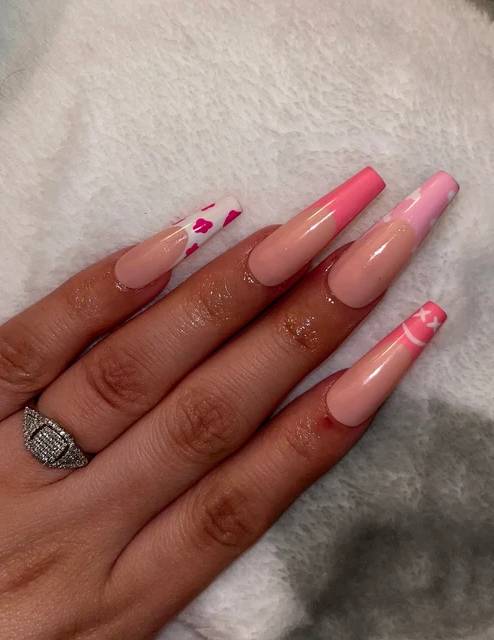 Pink mix-match French tip press on nails