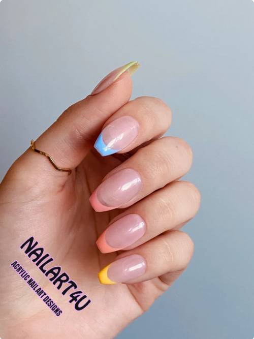 Press On Nails French Pastel Tip, Long Short Nails