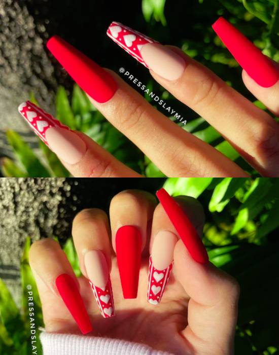 Red Velvet French Tip Classy Matte Hand Painted Custom Press On Nails