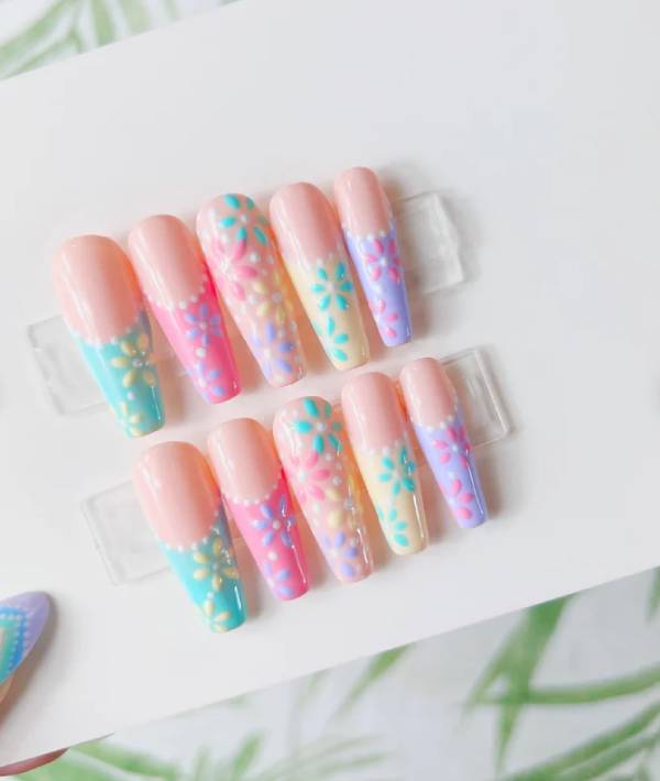 Spring Mix and Match Pastel French Tip Press on Nails