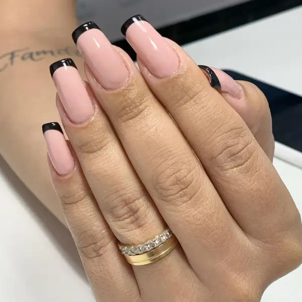 Black and white french tip Squoval Acrylic Nails