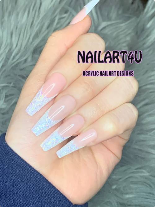 white glitter French tip press on nails