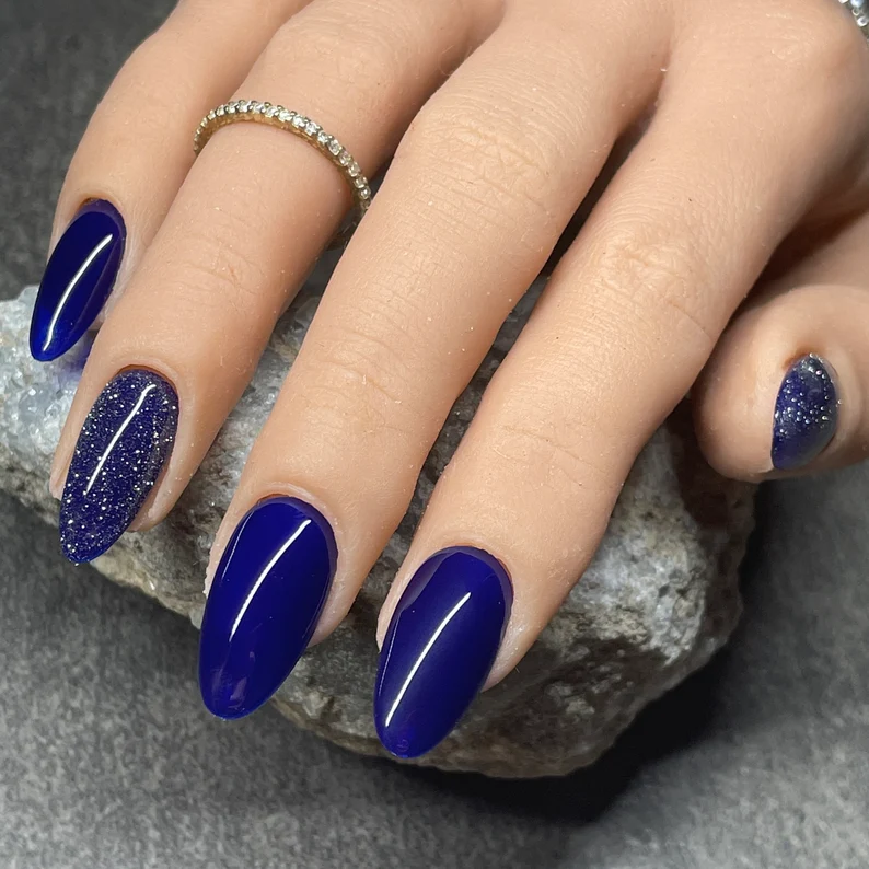 Deep Blue Silver Diamond Summer Night Nails