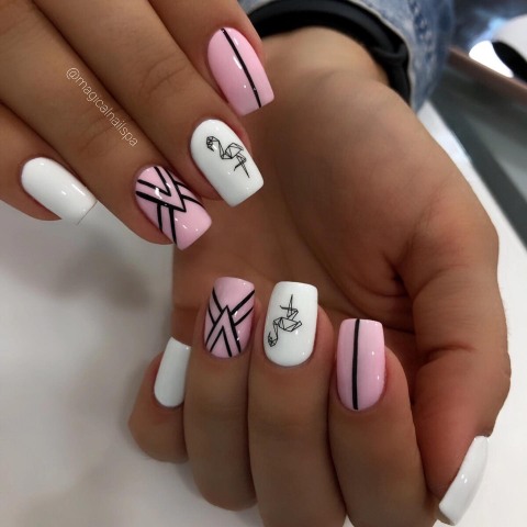 light Pink and Black Nails