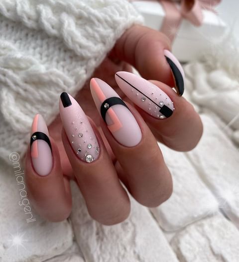 Pink and black nail designs