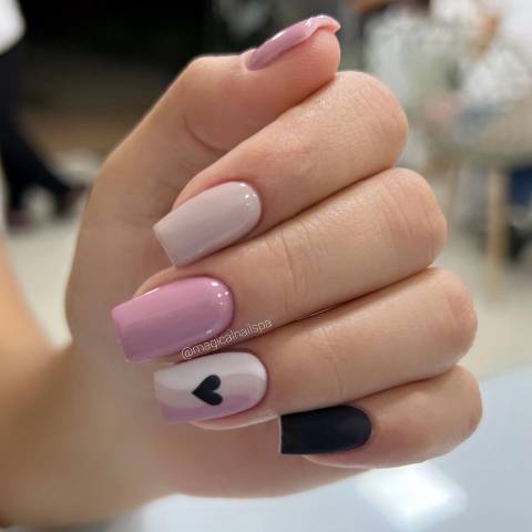 light Pink and Black Nails