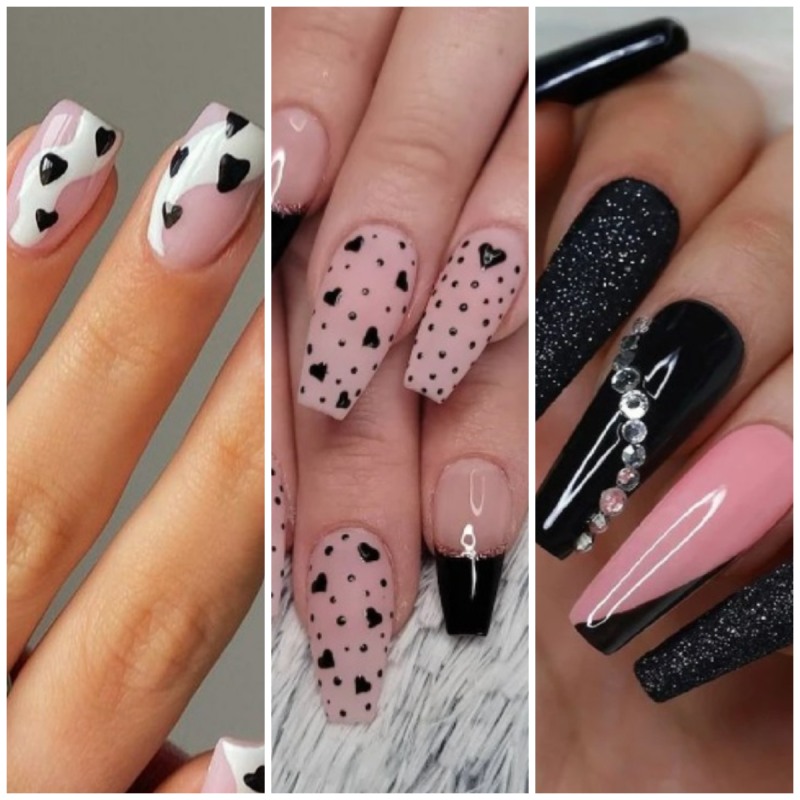 Pretty Pink and Black Nails & Designs