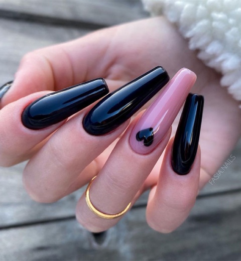 long Pink and Black Nails