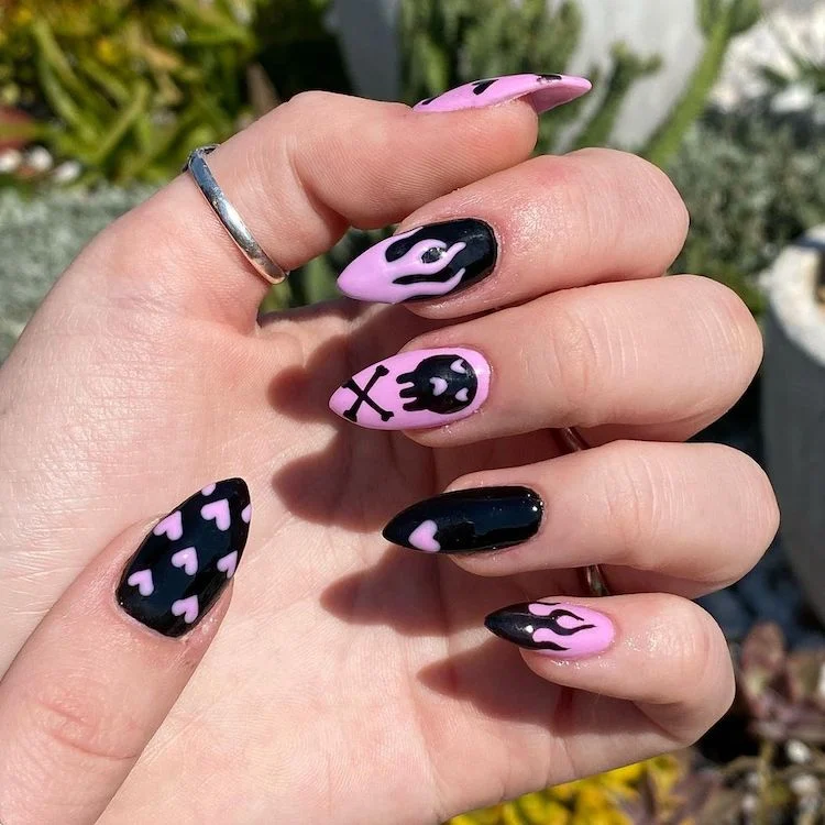 Pink and Black Nails