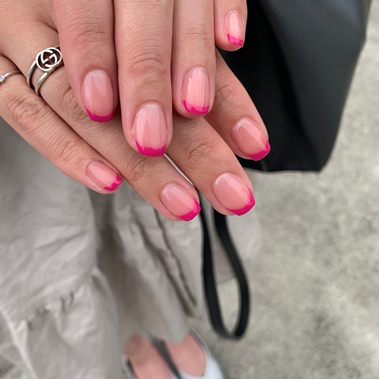 Short Pink French Tip Nails Design