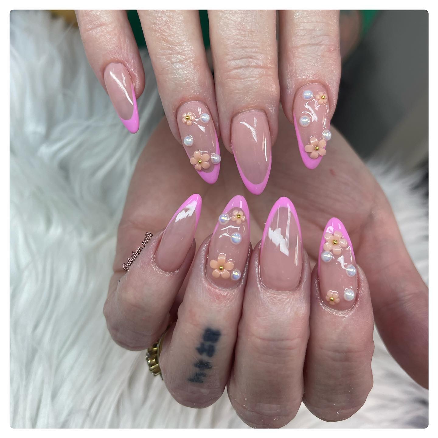 Oval Shape Nails with Pink French Tip Design