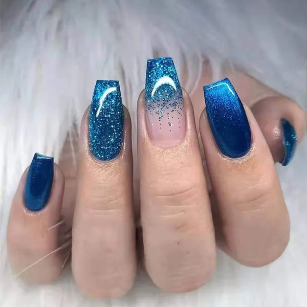 Blue Bling Nails Glitter and Design Ideas