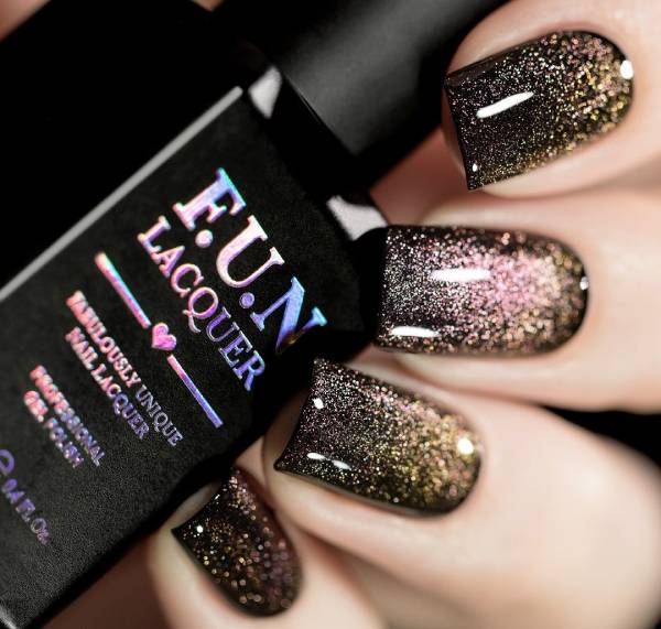 Short Black Nails with pink Gold and Sliver Glitter Design Ideas