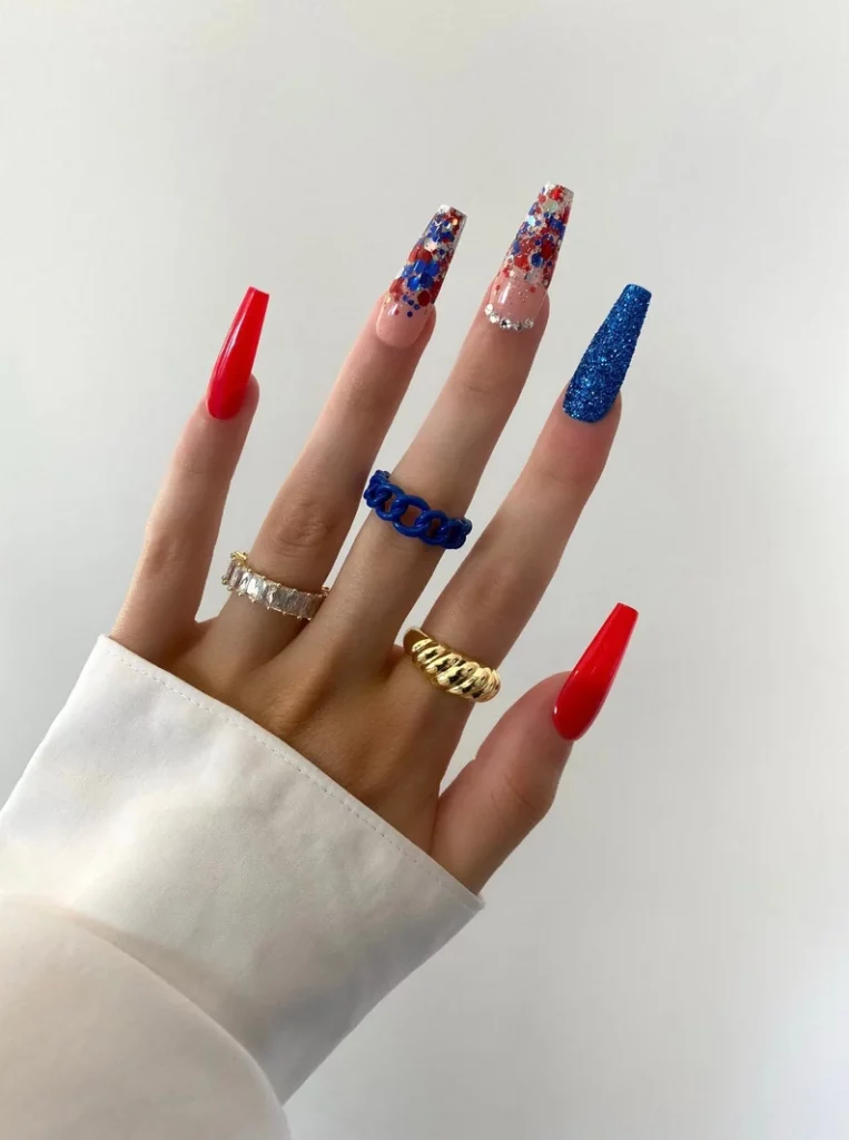 American Pride with Glitter Nail Art Desings