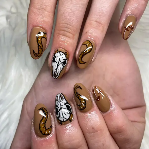 Brown Ram and Horns Short nails