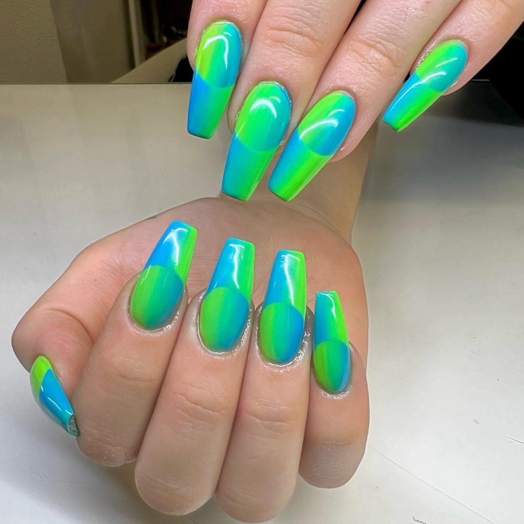 Green and yellow ombre coffin nails 