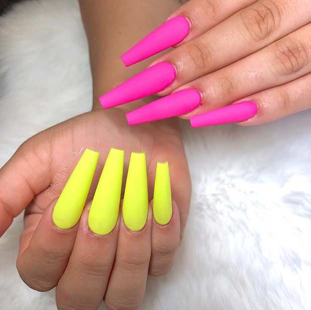 Pink and Yellow Neon Nails