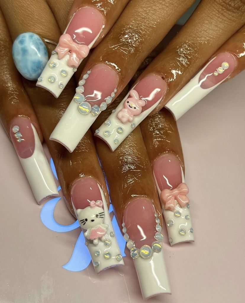 Bunny and Bow French Tips Cute Swag Nails