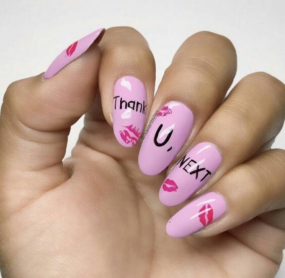 Swag Thank You Next Words Nails with Lips