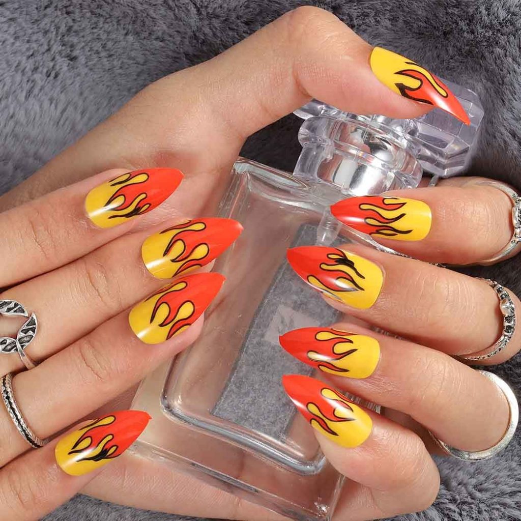 Fire Hot Swag Orange and Yellow Nails