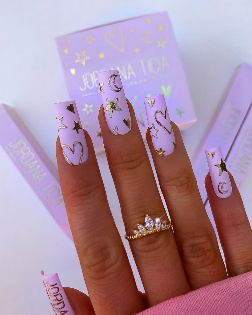 Gorgeous Heart Design Swag Colors Pink and Gold Nails