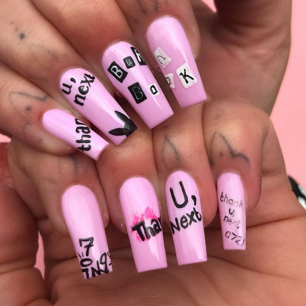 Cute Pink Thank You Next Swag Nails