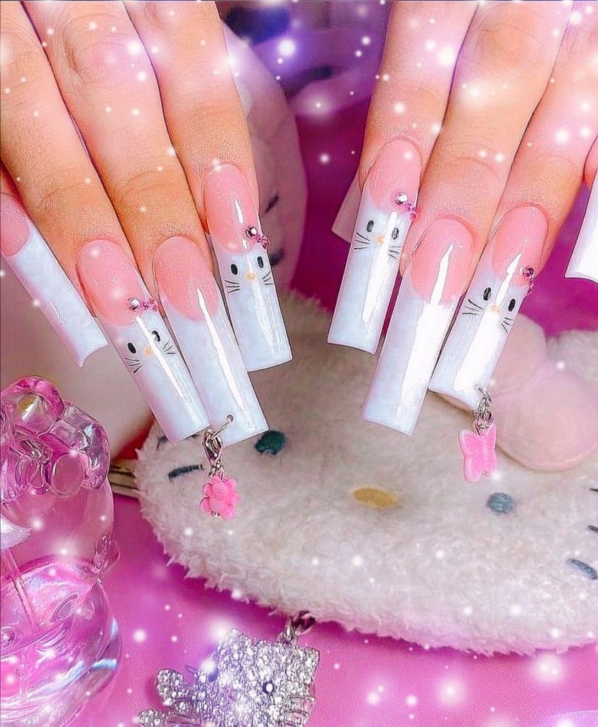 Swag White Cat Nails with Whiskers