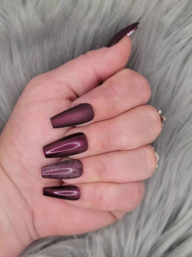 Burgundy Press-on Nails Coffin Classy Fall Nails