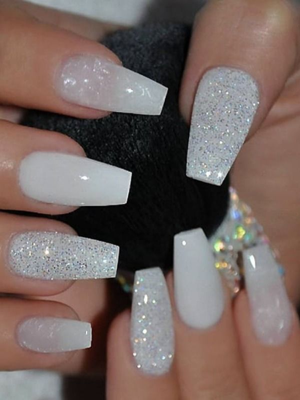 White Glitter Coffin Classy Fall Nails