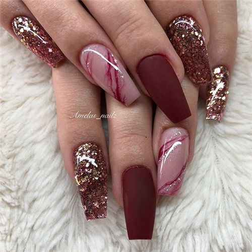 Simple Cute Multi color Coffin Classy Fall Nails