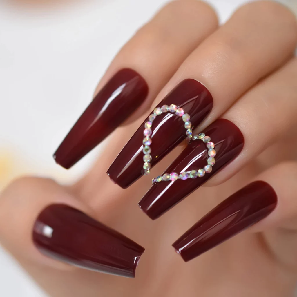 Bright Burgundy Coffin Classy Fall Nails