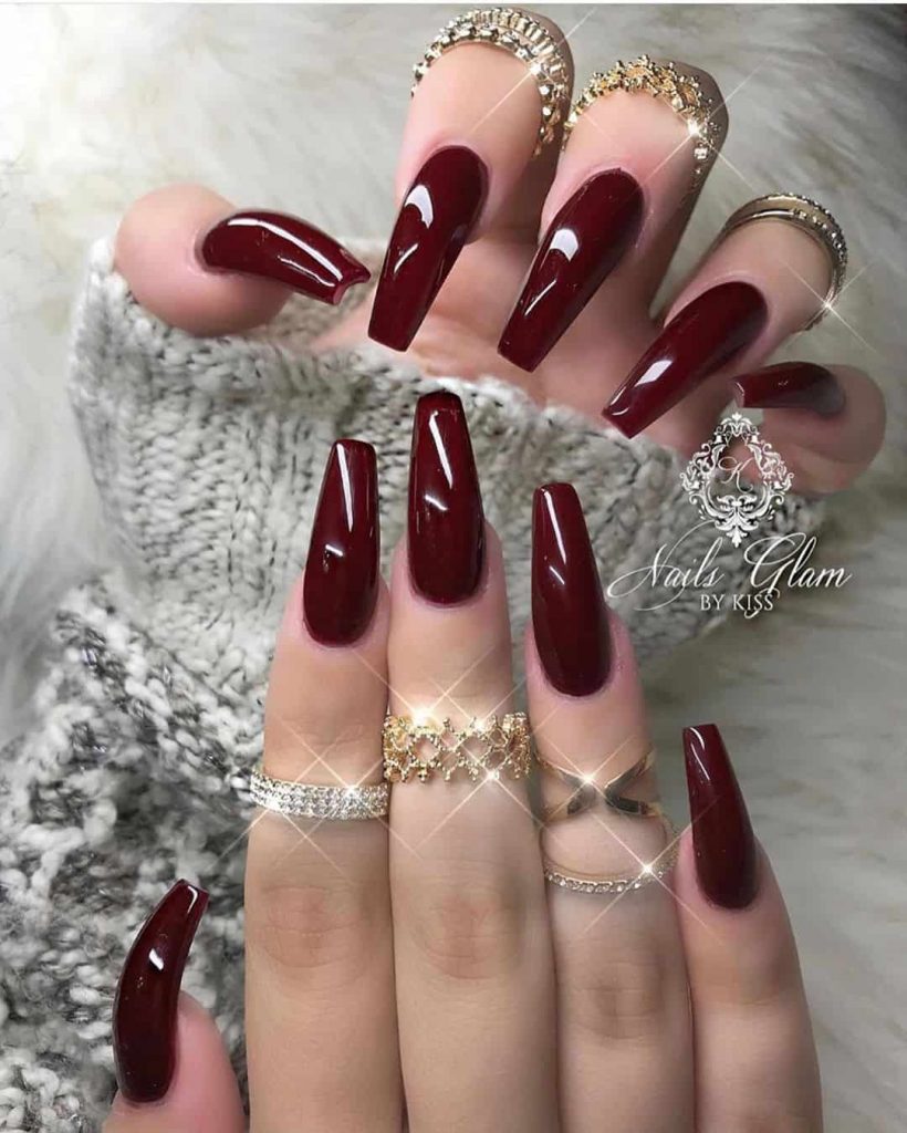 Luxury Burgundy Wine Classy Coffin Press On Fall false Nails