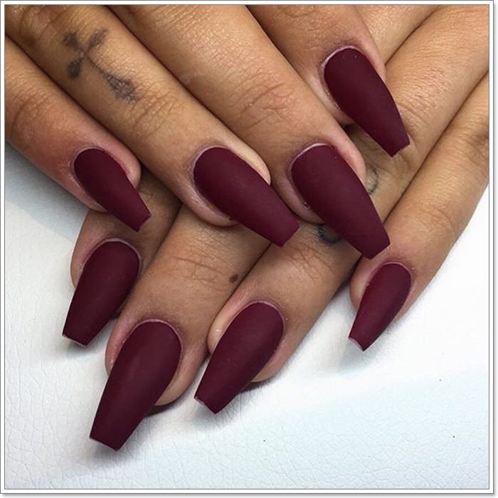 Matte Long Burgundy Polish Coffin Nails