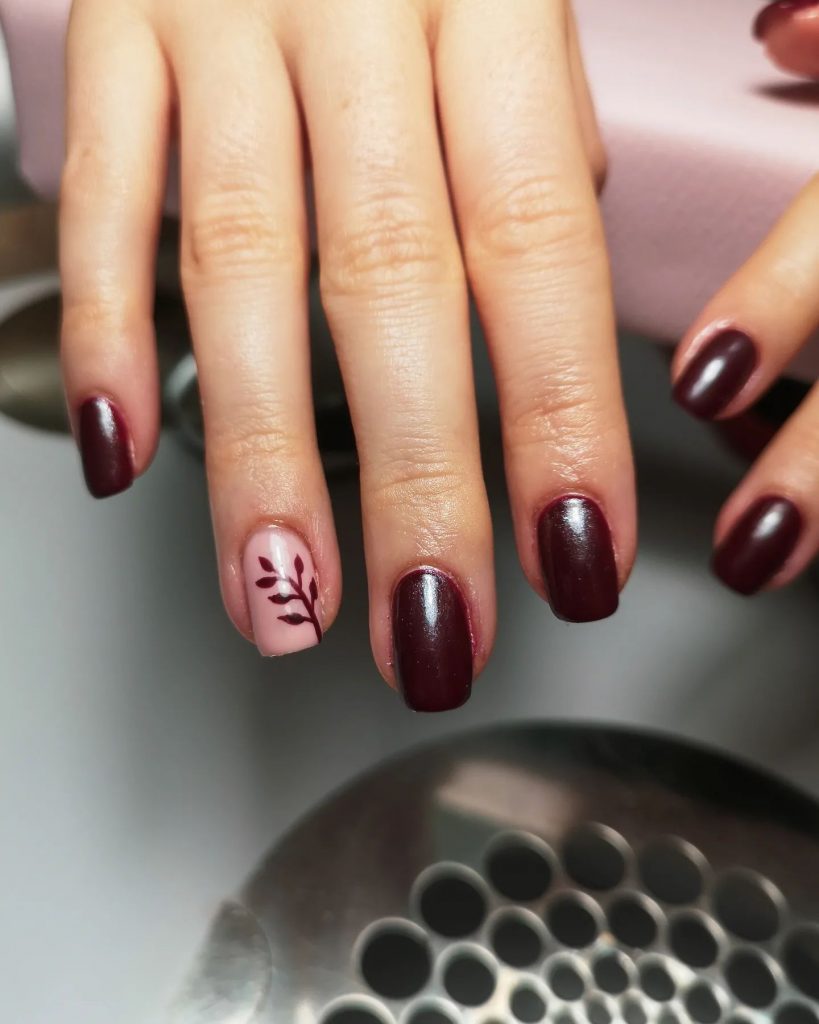 Burgundy Nails with Designs