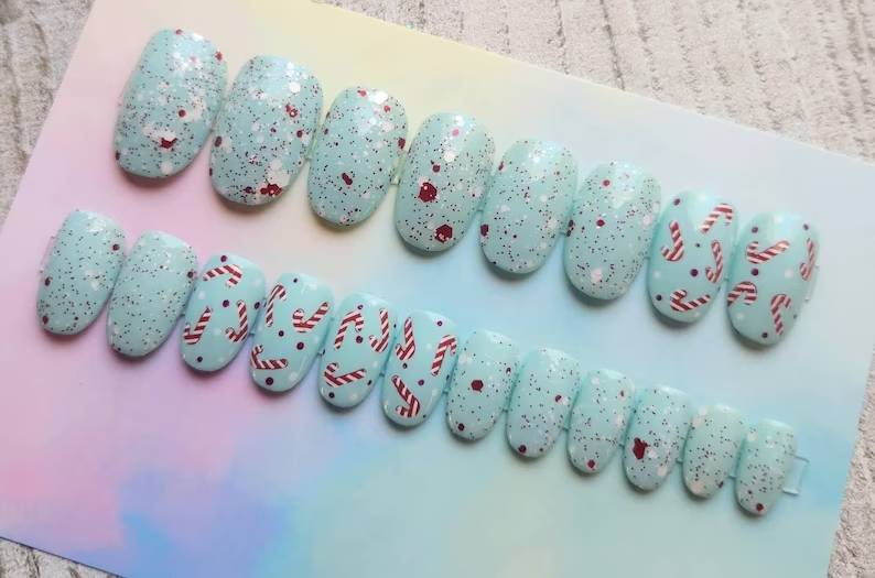 Candy Canes Christmas Press On Nails