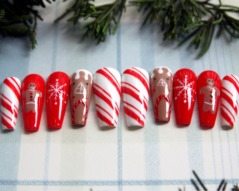 Christmas Gingerbread Press On Nails