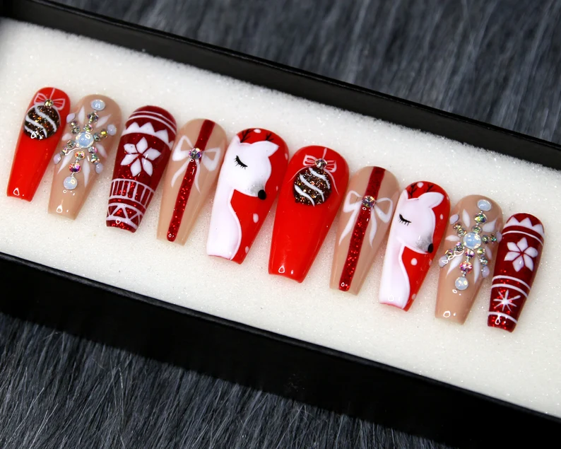 Christmas Ornaments Reindeer Winter Nails